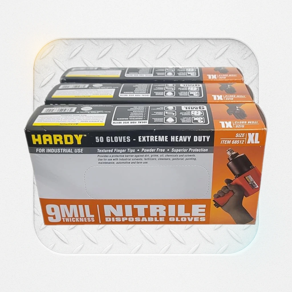 9 mil Nitrile Powder Free Gloves 50 Pc (Extra Large) by Hardy - 3 BOXES
