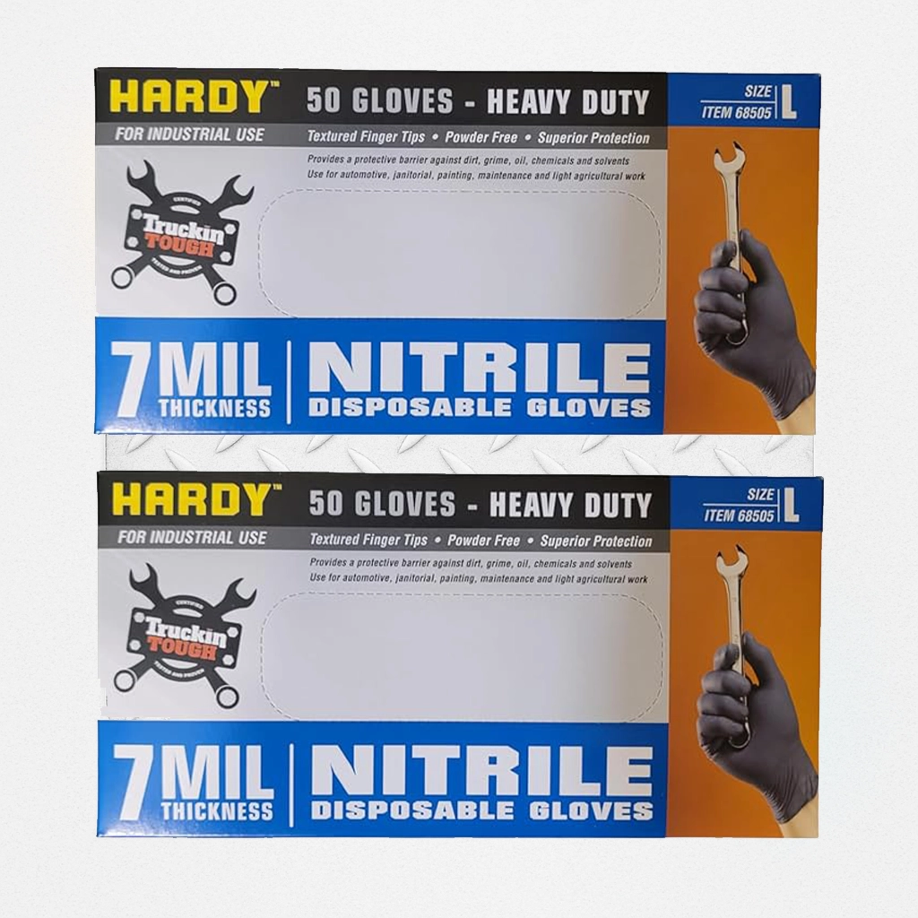 Hardy 7 mil Nitrile Powder Free Gloves 50 Pc (Large) - 2 BOXES
